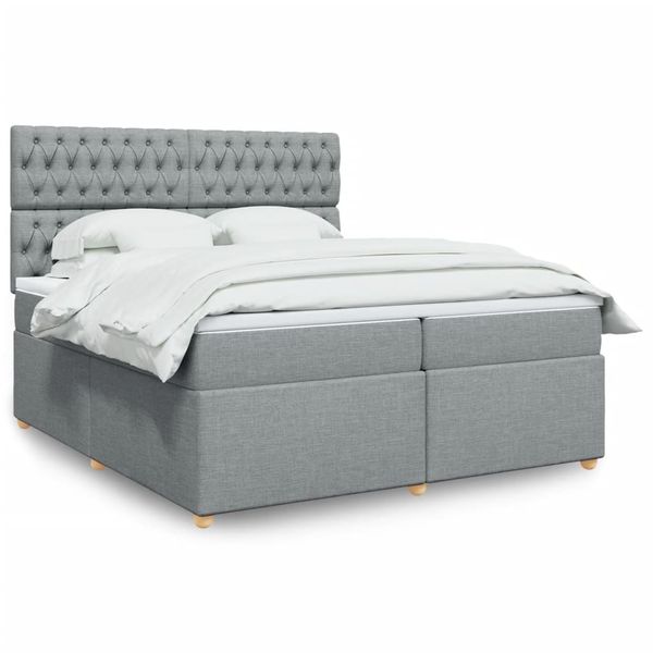 vidaXL Posteľný rám boxsping s matracom bledosivý 200x200 cm látka
