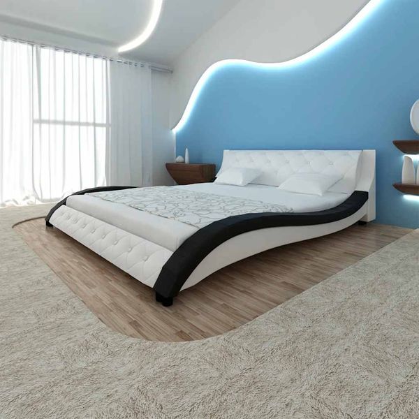 vidaXL Posteľ s matracom, čierna a biela, umelá koža 180x200 cm