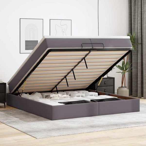 vidaXL Osmanský rám postele s matracmi sivá 200x200 cm umelá koža