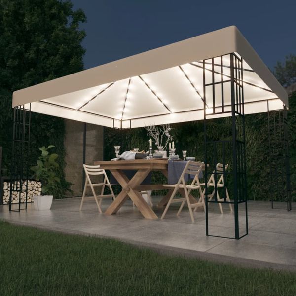 vidaXL Altánok s LED reťazou 3x4 m, krémový