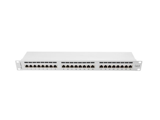 LANBERG PATCH PANEL 24 PORTOV 1U 19'' CAT.6 FTP TIENENÝ ŠEDÝ