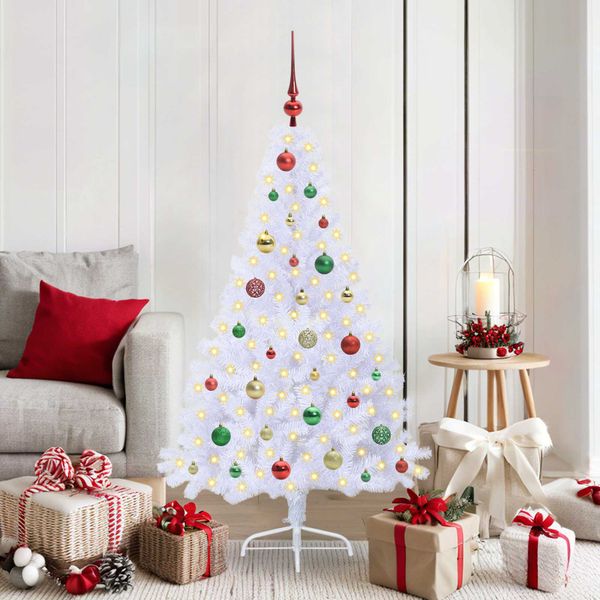vidaXL Umelý vianočný stromček s 150 LED-i Biela 150 cm PVC a oceľ