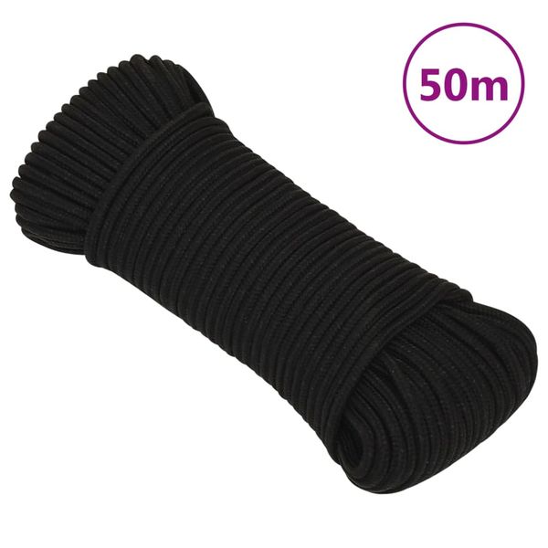 vidaXL Pracovné lano čierne 3 mm 50 m polyester