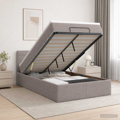 vidaXL Ottoman posteľ s matracom a LED Sivohnedá 120 x 200 cm Látka