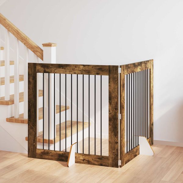vidaXL Brána pre psov so stojanmi 2 pcs Dymový dub 100 x 100 cm