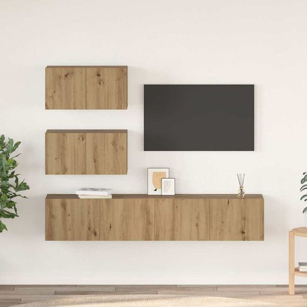 vidaXL Zostava TV skriniek Nástenný 4 pcs Dub artisan Kompozitné drevo