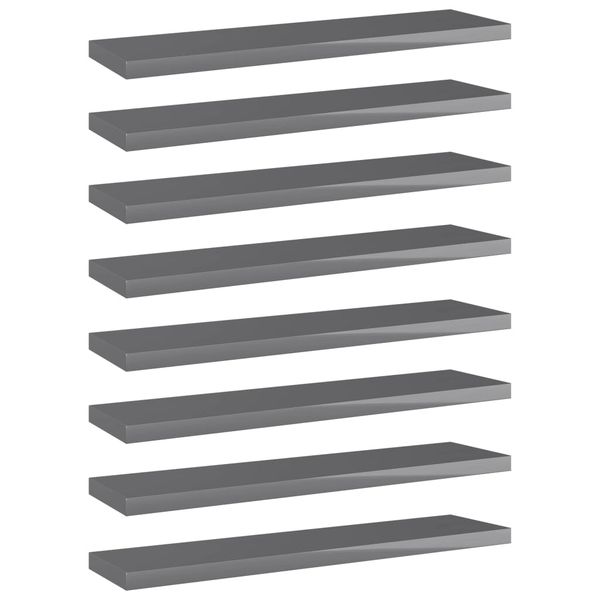 vidaXL Prídavné police 8 ks, lesklé sivé 40x10x1,5 cm, drevotrieska