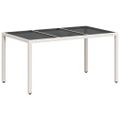 vidaXL Záhradný stôl so sklenenou doskou biely 150x90x75 cm polyratan