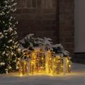 vidaXL Osvetlená vianočná darčeková krabica 3 ks 150 LED Teplá biela