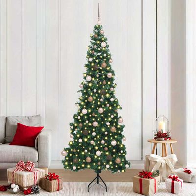 vidaXL Rohový umelý vianočný strom s 300 LED-i Zelená 210 cm PVC a kov