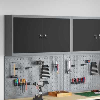 vidaXL Skrinka na náradie s poličkou Čierna a Šedá 100 x 20 x 55 cm