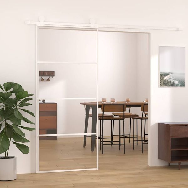 vidaXL Posuvné dvere ESG sklo a hliník 90x205 cm biele