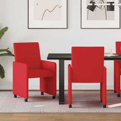 vidaXL Jedálenské stoličky na kolieskach 2 pcs Červená 57 x 66 x 94 cm