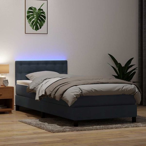vidaXL Posteľný rám boxspring s matracom a LED tmavosivý 90x210 cm zamat