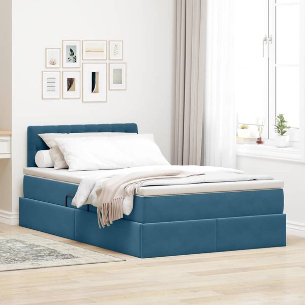 vidaXL Úložná posteľ s matracmi Tmavomodrá 120 x 200 cm Zamat