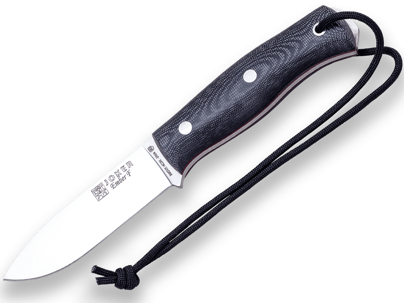 JOKER CM123 EMBER FLAT outdoorový nôž 10,5 cm, čierna, Micarta, kožené puzdro, paracord
