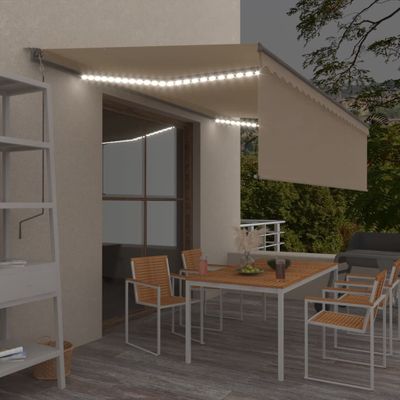 vidaXL Automatická markíza tienidlo&LED&senzor vetra 5x3 m krémová