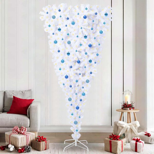 vidaXL Umelý vianočný stromček s 300 LED-i Biela 240 cm PVC a oceľ