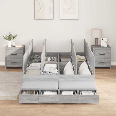 vidaXL Rám postele s úložným prostorem so zásuvkou Sivý Sonoma 120 cm