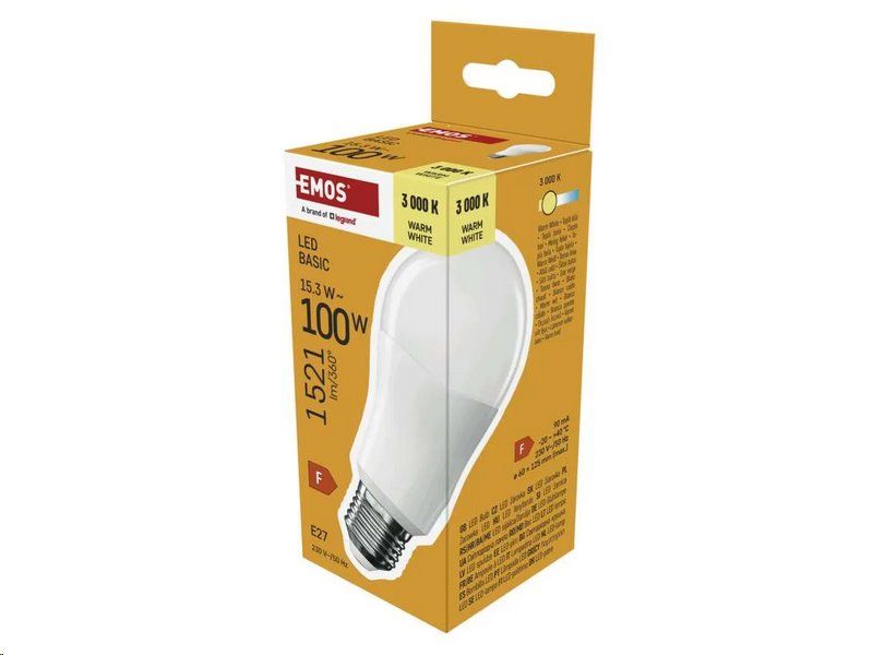 LED žiarovka EMOS ZL5F67 Basic A60 / E27 / 15,3W (100 W) / 1521 lm / teplá biela