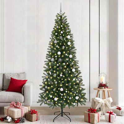 vidaXL Umelý vianočný stromček s 300 LED-i Zelená 240 cm PE a PVC
