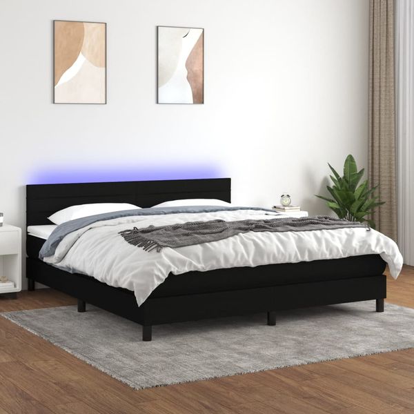 vidaXL Posteľ boxsping s matracom a LED čierna 180x200 cm látka