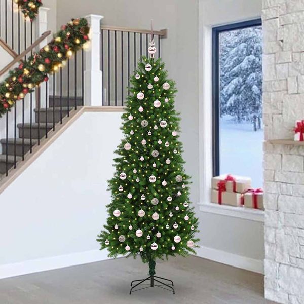 vidaXL Vianočný stromček s 300 LED-i so stojanom Zelená 240 cm PE