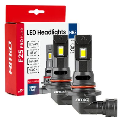 LED žiarovky hlavného svietenia Séria F25 PRO BLACK FULL CANBUS HB3 68W 12V 24V AMiO-04722