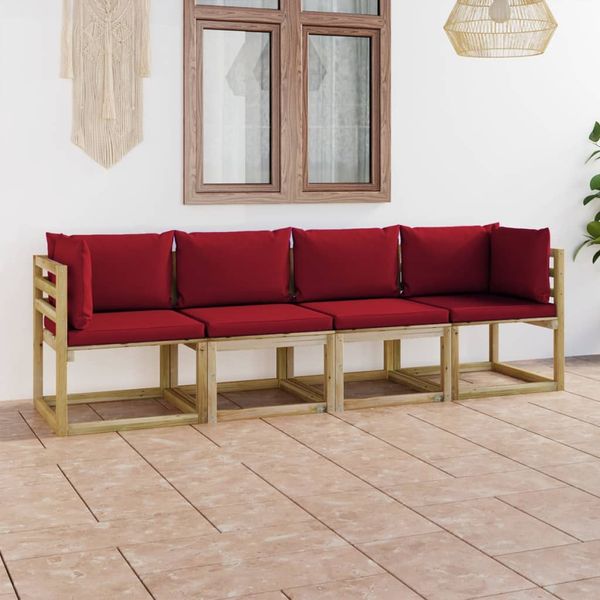 vidaXL 4-miestna záhradná pohovka, vínovo červené podložky