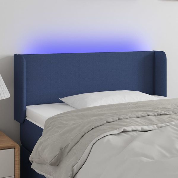 vidaXL Čelo postele s LED modré 93x16x78/88 cm látka