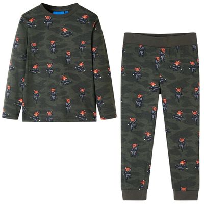 vidaXL Detské pyžamo s dlhými rukávmi kaki 128