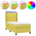 vidaXL Posteľ boxsping s matracom a LED zelená 100x200 cm látka