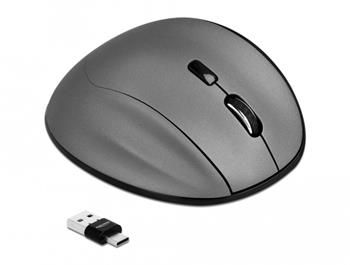 Delock Ergonomická optická pětitlačítková myš 3 v 1, USB Typu-A / Type-C 2,4 GHz a Bluetooth