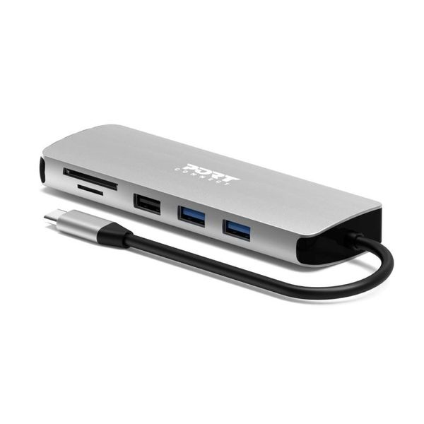 PORT CONNECT USB-C 1× 4K dokovacia stanica, 9v1, hliníková konštrukcia, 85W PD, strieborná