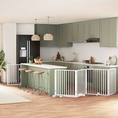 vidaXL Brána pre psa s dvere sklad. 12pan. biela 960cm topoľové drevo