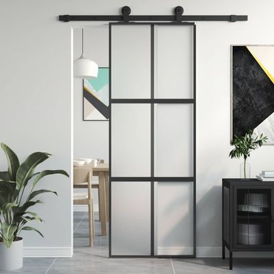 vidaXL Posuvné dvere čierne 76x205 cm tvrdené sklo a hliník