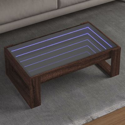vidaXL Konferenčný stolík s nekonečnými LED hnedý dub 90x53x30 cm