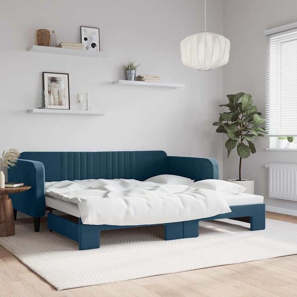 vidaXL Denná posteľ s rozkladacou posteľou modrá 100x200 cm zamat