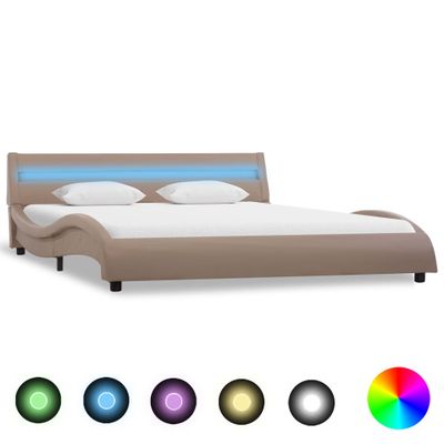vidaXL Posteľný rám s LED, kapučínová farba, umelá koža 120x200 cm