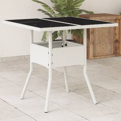 vidaXL Záhradný stôl so sklenenou doskou biely 80x80x75 cm polyratan