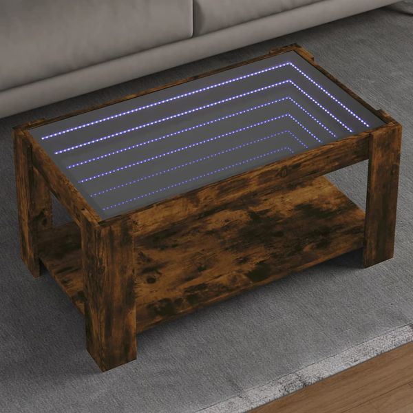 vidaXL Konferenčný stolík s LED dymový dub 93x53x45 cm kompozit. drevo