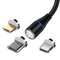 Maxlife MXUC-03 magnetický kábel USB - Lightning + USB-C + microUSB 1,0 m 3A čierny nylon