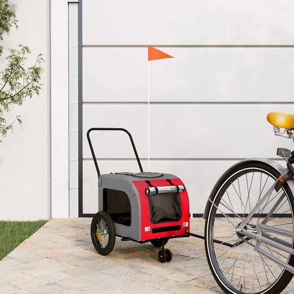 vidaXL Vozík za bicykel pre domáce zvieratá s úložiskom Červená a sivá