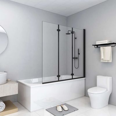 vidaXL Skladací sprchový kút 3 panely 130x138 cm ESG čierny