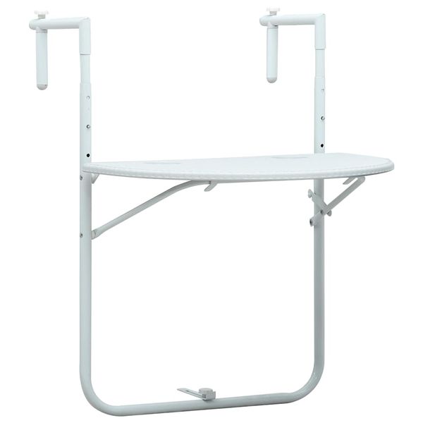 vidaXL Visiaci balkónový stolík biely 60x64x83,5 cm plastový s ratanovým vzhľadom