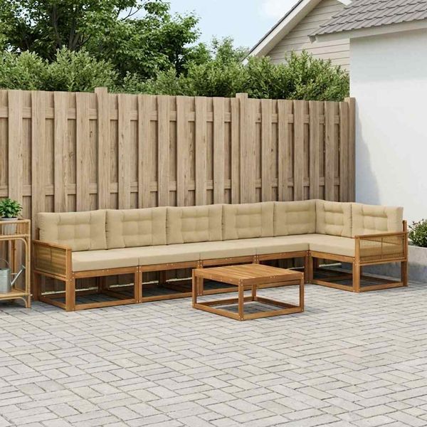 vidaXL Záhradná súprava gaučov s vankúšom 7 pcs Prírodná a béžová