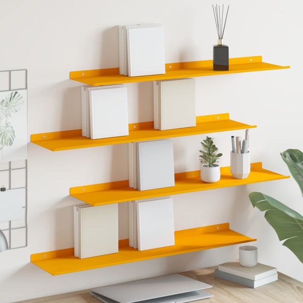 vidaXL Závesná polica 4 pcs Horčicová žltá 80 x 18 x 2,5 cm Oceľ