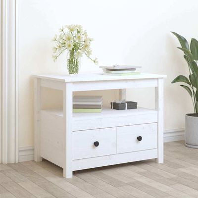 vidaXL Konferenčný stolík biely 71x49x55 cm borovicový masív