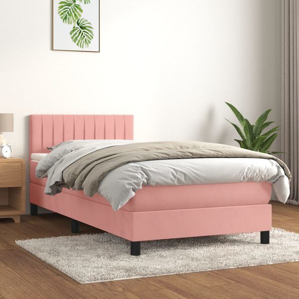 vidaXL Posteľný rám boxsping s matracom ružový 80x200 cm zamat