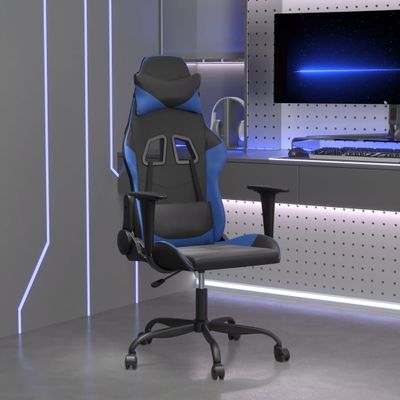vidaXL Masážna herná stolička čierna a modrá umelá koža